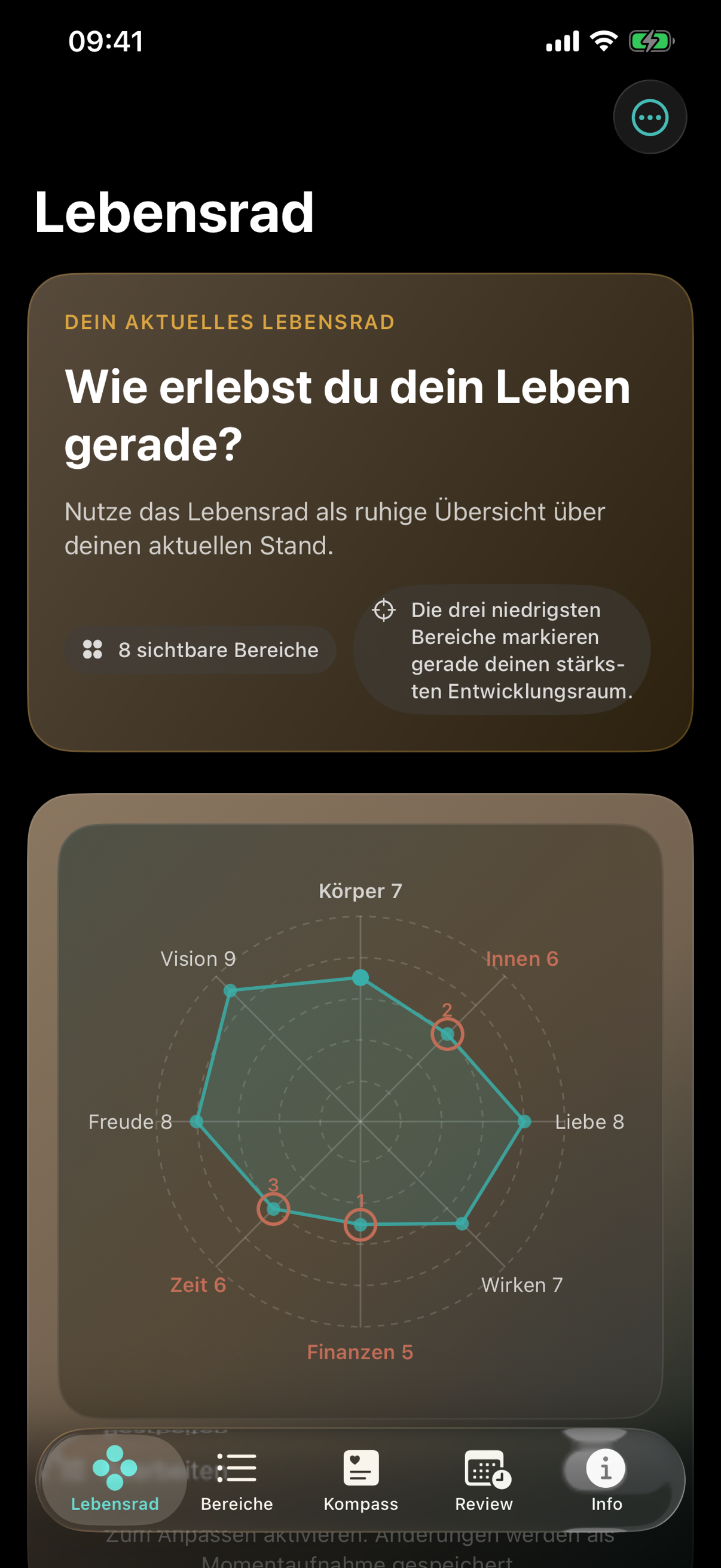 Lebensrad App-Screenshot