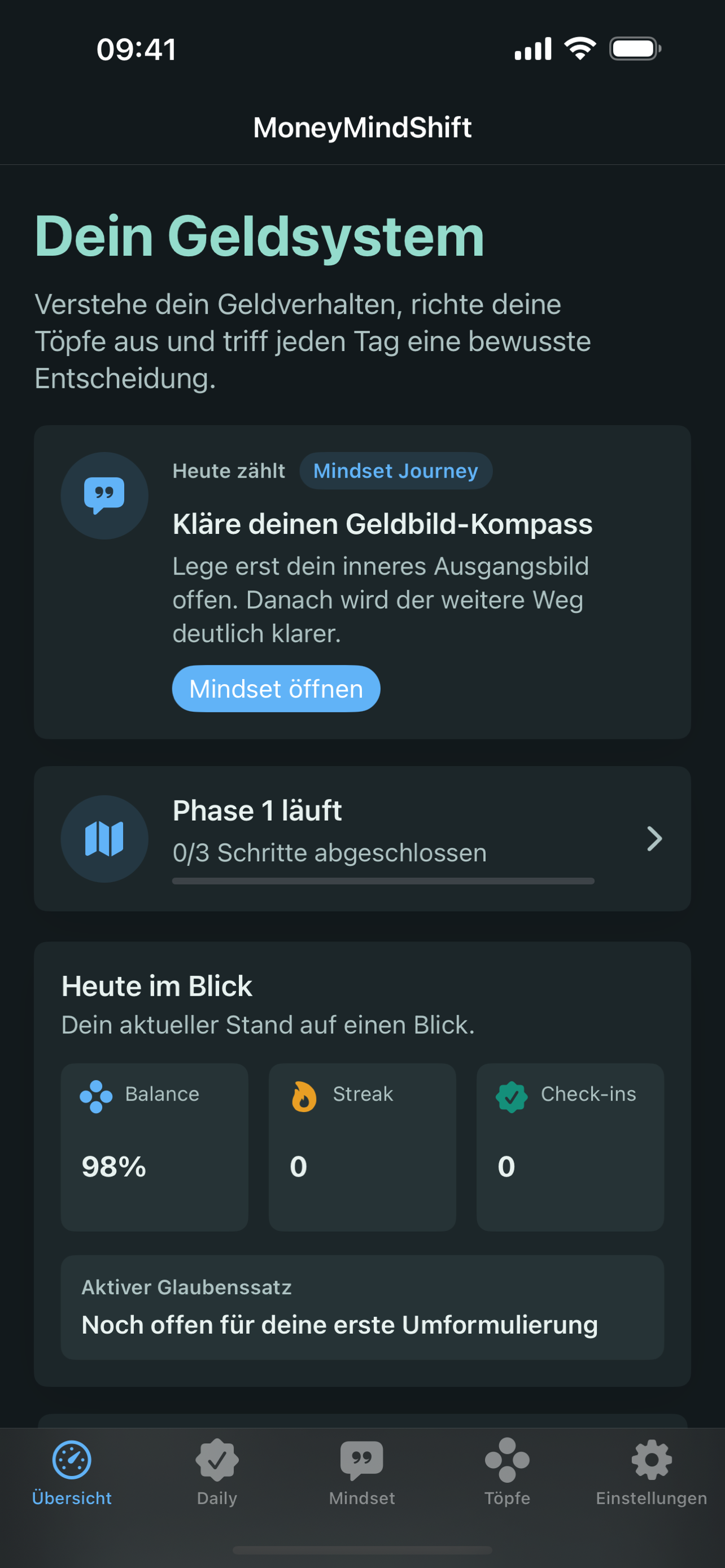 MoneyMindShift Übersicht